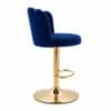 Doe Buck Luxury Blue Velvet Adjustable Bar Stool Chair with Gold Hydraulic Base