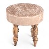 Roswell Sheesham Wood   Round Stool in Beige Sparkle Velvet Upholstery