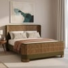 Heritage Cane Upholstered Queen Size Bed in Linen With Oak wood Frame