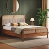 Hanoi Solid Wood Cane Queen Size Non Storage Bed In Amber Walnut Finish with Shitake Beige Colour
