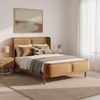 Valerio Duo-Panel Luxe King Size Bed in Camel Brown colour Velvet with Oak wood Frame