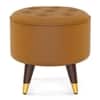 Rene Tuffed Pouffee In Mango Walnut Finish with Mustard Leatherette Colour