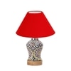 Devansh Conical Red Cotton Shade Lamp With Wood & Mosaic Glass Base For Decoration/Office/Home/Gifting/Study For Decoration/Office/Home/Gifting/Study -(10X10X14.5) Inches -A
