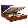 Vedanch Solid Wood Queen Size Upholstered Bed With Hydraulic Storage (Provincial Teak Finish, Royal Blue Colour)