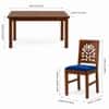 Globally Indian Vayuna Solid Sheesham Wood 6 Seater Dining Table Set 6 Chairs Navy Blue