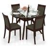 Wesley - Dalla 4 Seater Round Glass Top Dining Table Set (Colour- Grey , Finish- Dark Walnut)