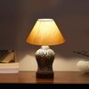 Devansh Conical Off White Cotton Shade Lamp With Wood & Mosaic Glass Base For Decoration/Office/Home/Gifting/Study For Decoration/Office/Home/Gifting/Study -(10X10X14.5) Inches -A