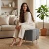 Doe Buck Adirondack Channel Tufted Velvet Ottoman Stool in Grey Colour with Gold Legs