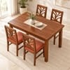 Globally Indian Vallari Solid Sheesham Wood 4 Seater Dining Table Set 4 Chairs Terracotta Orange