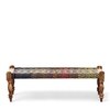 Hamilton Sheesham Wood 2 Seater Maachi Bench Set With 2 Stools In Assorted Multi-Colour Chindi & White Rope Canning