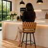 Doe Buck Presley Braided Faux Leather Bar Stool in Tan Colour