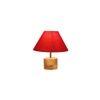 Audrey Red Fabric Shade Table Lamp with Natural Wooden Base