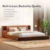 Mahe Solid Wood Queen Size Bed In Dual Tone With Tan Leatherette