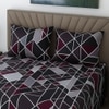 Grey Geometric 400 TC Cotton Fitted Queen Bed Size Bedsheet With 2 Pilllow Covers  Threads