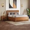 Toledo Solid Wood Queen Hydraulic Storage Bed with Bedside Table (Standard) – Amber Walnut Finish