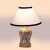 Devansh Conical White & Black  Cotton Shade Lamp With Wood & Mosaic Glass Base For Decoration/Office/Home/Gifting/Study For Decoration/Office/Home/Gifting/Study -(10X10X14.5) Inches -A