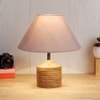 Jhumpa Grey Fabric Shade Table Lamp with Natural Wooden Base