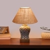 Devansh Conical Beige Jute Shade Lamp With Wood & Mosaic Glass Base For Decoration/Office/Home/Gifting/Study For Decoration/Office/Home/Gifting/Study -(10X10X14.5) Inches -A