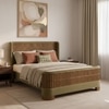 Heritage Cane Upholstered Queen Size Bed in Linen With Oak wood Frame