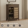 Fujiwara 20 Pair Solid Wood and Cane Shoe Cabinet With Drawer In Danish Walnut Finish