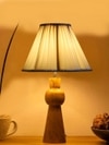 Devansh Off-White Cotton Vintage  Lamp With Wood Base (12X19.25)