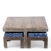 Blane Sheesham Wood 4 Seater Coffee Table Set In Antique Grey Finish Indigo Patch Kantha Cushion
