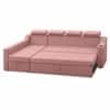 Luna 5 Seater Velvet RHS Pull Out Sofa Cum Bed in Peach Color With Storage