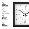 Spaces Unhooked Square Wooden Wall Clock, Black Frame, White Dial with Minimal Numeric Markers