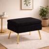 Doe Buck Ribbed Velvet Ottoman Stool in Black Colour with Gold Metal Legs