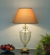 Mystic Hand Cut Rippled Glass And Brass Casted Metal Table Lamp With Beige Cotton Shade