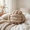 Knotty Combed Cotton Knitted Decorative French Beige Knot Pillow 7 x 7 Inches