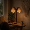 Elania Wooden Table Lamp with Brown Base and Premium White Fabric Lampshade