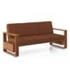 Moreno 3 Seater Solid Wood Sofa in Amber Walnut Finish and Terracotta Stripe Fabric