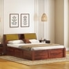 Jennings Solid Wood King Size Hydraulic Storage Bed In Honey Finish, Fabric - Olive Green Honduras
