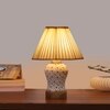 Devansh Off-White Cotton Straight Pleated Shade Lamp With Wood & Mosaic Glass Base For Decoration/Office/Home/Gifting/Study For Decoration/Office/Home/Gifting/Study