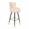 Doe Buck Nolen Upholstered Bar Stool in Beige Colour with Gold Tip Legs