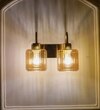 Hendrik 2 Light Wall Fitting In Brass Finish Metal With Amber Glass