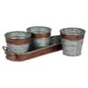 Metal Table Planters With Tray Set Of 4 In Brown And Silver Colour