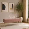 Doe Buck Upholstered Bench in Pink Colour with Channel Stitching and Gold Legs