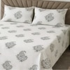 Black And White Floral 330 Tc  Cotton Flat  Queen Size Bedsheet With 2 Pillow Cover