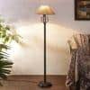 Aspen Beige Natural Fiber Floor Lamp with Black Iron Base