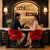Doe Buck Mixoy Velvet Bar Stool in Emerald Red Colour with Gold Accents