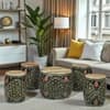 Ethnic Handcrafted Painted Metal Coffee Table with 4 Stools in Multicolour Finish Set of 5