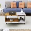 Hexa Engineered Wood Center Table With Storage And Open Rack In Frosty White And Giant Wood
