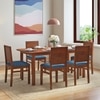 Dane Solid Wood Dining Table 6 Seater with 6 Atlas Dining Chairs (Finish: Honey, Colour: Baltic Blue)