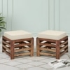 Houston Sheesham Wood Contemporary Set of 2 Stools in Jute White, Natural Teak Finish