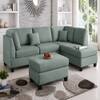 Nova 3 Seater L Shaped Sectional Sofa Right Chaise and Ottoman Celadon Green
