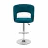 Doe Buck Adjustable Upholstered Bar Stool in Teal Colour with Chrome Base