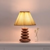Devansh Knife Pleated Cotton Table Lamp With Wood Pebble Lamp (12X12X16.5) Inches -C
