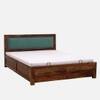 Melba Solid Sheesham Wood  King Size Hydrolic Storage Upholstered  Bed In Provincial Teak Finish